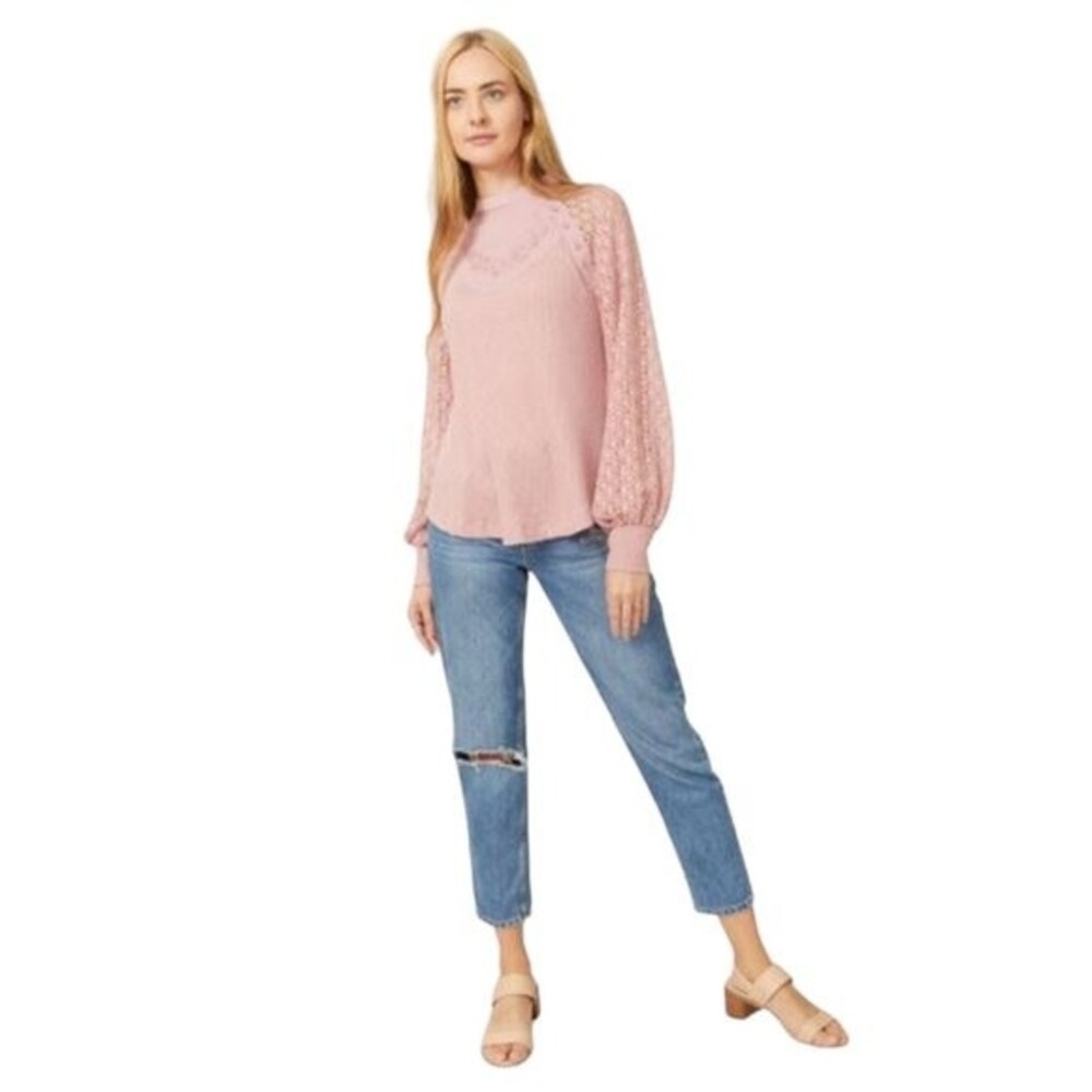 Free People Top Sweetest Thing Lace Sleeve Crochet XS NWT Coquette Cottagecore